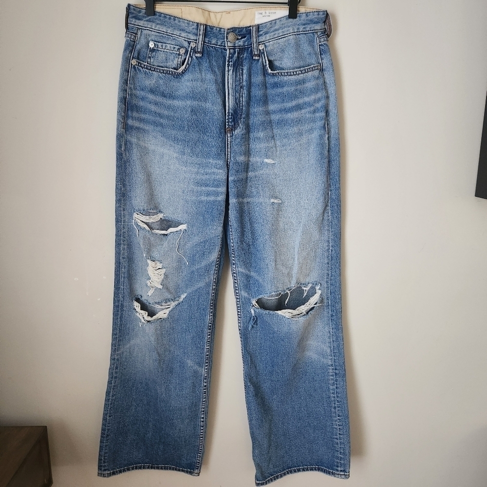 rag & bone | Logan Mid-Rise Distressed Wide Leg Jeans in Vandam - Size 28 - Picture 2 of 13